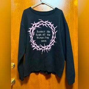 Salem7 Black Pink ‘Protect Me’ Long Sleeve Crew Neck Sweatshirt